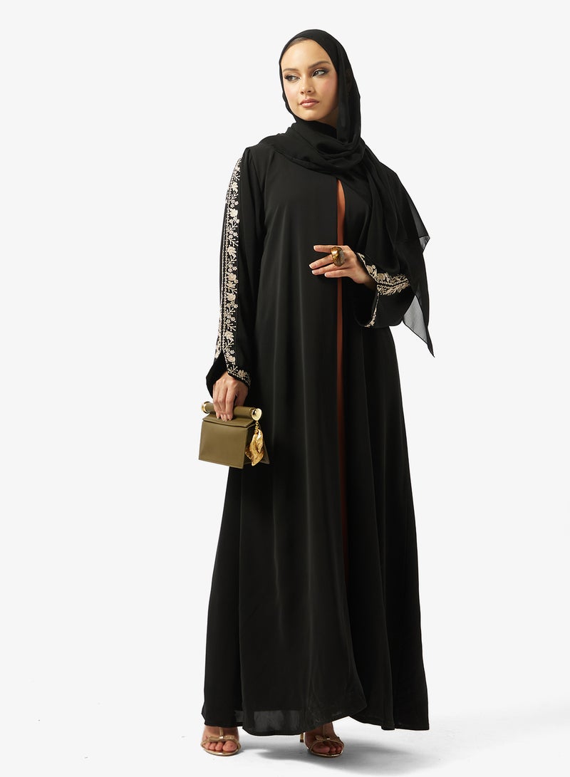hayas closet Black Embroidered Abaya With Sheila - Image 5